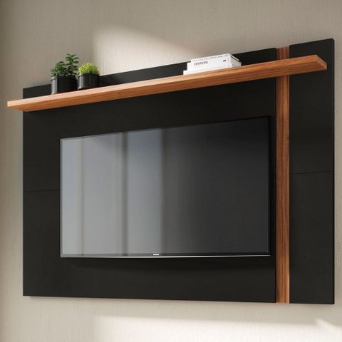 Painel para Tv até 70 Polegadas Córdova 1 Prateleira Preto Fosco/noce Milano - Pnr Móveis