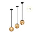 Ver imagem 1 de Kit 3 Pendente Preto Bancada Cozinha Cabeceira de Cama + Led Arevo Iluminação Jabuticaba VIDRO ÂMBAR