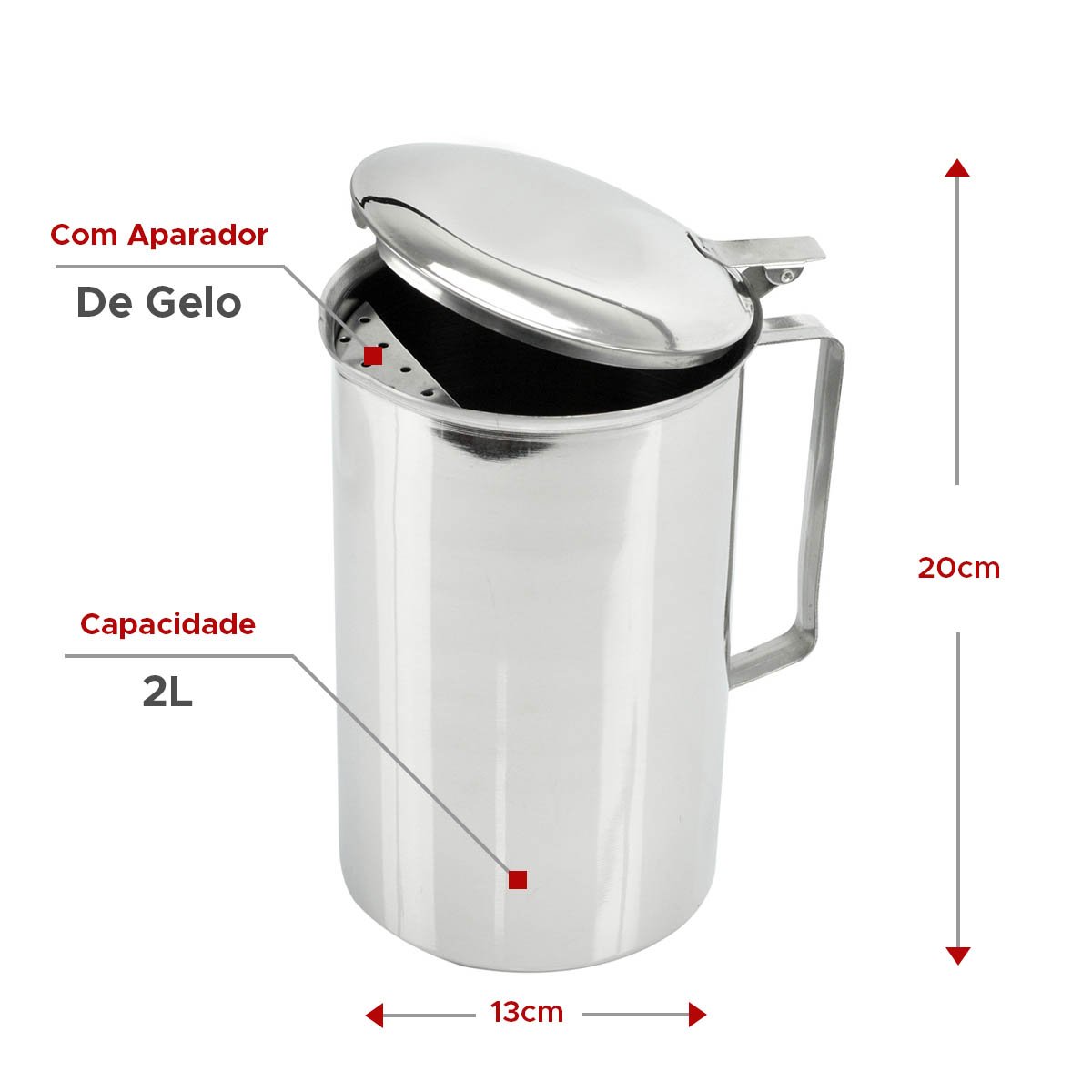 Jarra De Suco Inox 2l Tampa e Aparador De Gelo Água Refresco - 3