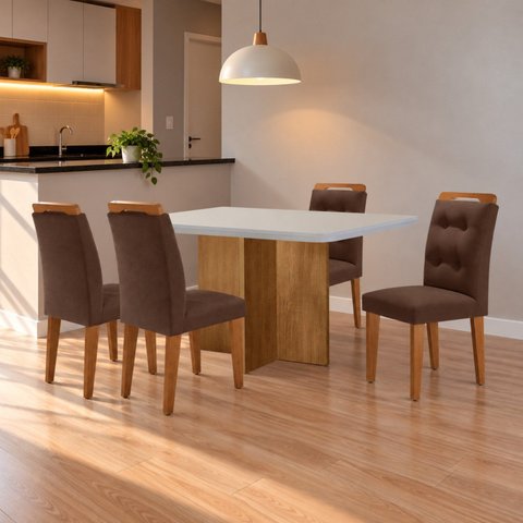 Conjunto Sala de Jantar Mesa Moscou Tp Canto Copo com 4 Cadeiras Valentina
