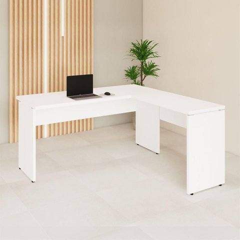Mesa Escrivaninha 150cm em L Tampo 30mm Pés Painel F5 Office Cor:Branco