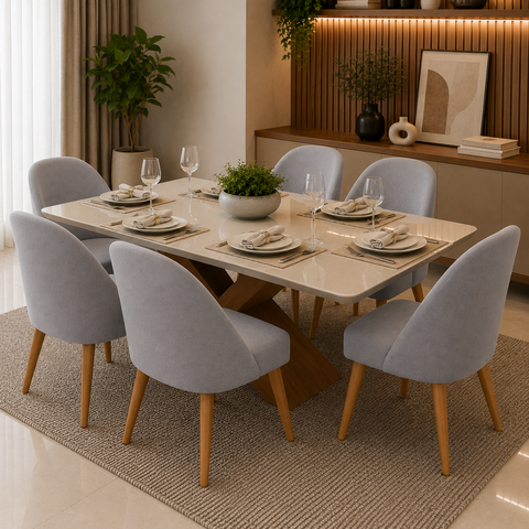 Kit 6 Cadeiras de Jantar Lua Sala Cozinha Moderna - Unitalle Estofados:Cinza