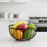 Fruteira de Mesa de Metal e Madeira Cesta Cesto Multiuso:redondo 25 Cm - 3