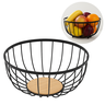 Fruteira de Mesa de Metal e Madeira Cesta Cesto Multiuso:redondo 25 Cm - 2