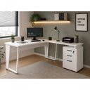 Ver imagem 1 de Mesa para Escritório em L com Gaveteiro Moderno 3 Gavetas MDP 150cm Branco F5 Office