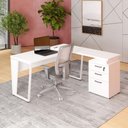 Ver imagem 5 de Mesa para Escritório em L com Gaveteiro Moderno 3 Gavetas MDP 150cm Branco F5 Office