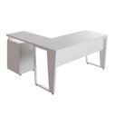 Ver mais imagens de Mesa para Escritório em L com Gaveteiro Moderno 3 Gavetas MDP 150cm Branco F5 Office