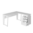 Ver imagem 3 de Mesa para Escritório em L com Gaveteiro Moderno 3 Gavetas MDP 150cm Branco F5 Office