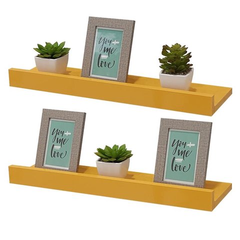 Kit 2 Prateleiras Porta Quadros 40 X 10cm Amarela Suporte Invisível