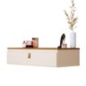 Penteadeira Suspensa Diana com 1 Gaveta e Puxador em Couro - Off White com Nature - 2
