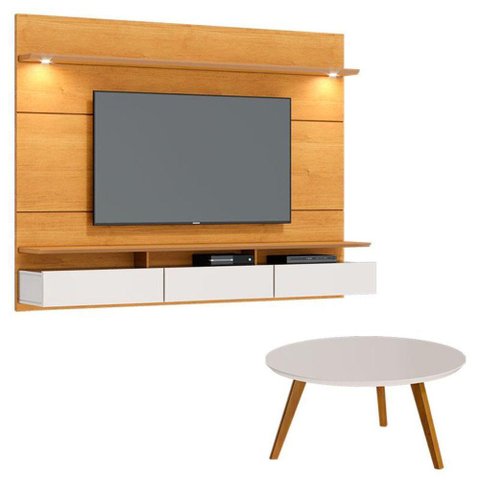 Painel Suspenso Decore 1.8 com Mesa de Centro Classic Redonda Nature Off White - Imcal