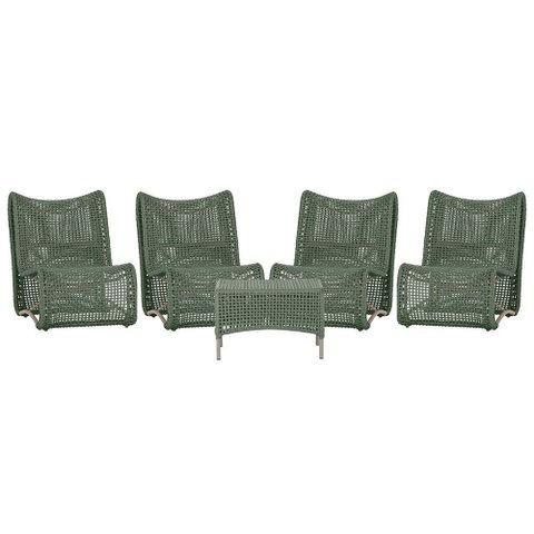 4 Poltronas e Mesa Texas em Alumínio Pintura Fendi Corda Náutica Trama Original