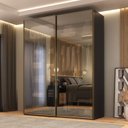 Ver imagem 1 de Guarda-Roupa Casal 1,84m Portas de Correr Vidro Reflecta com LED e Gavetas 100% MDF Veneto Preto