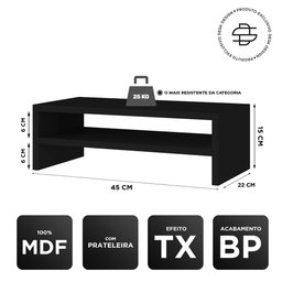 Base Suporte Stand Para Monitor Setup Soft Elevado 45x15cm em 100% MDF Preto - Abmaza - 3