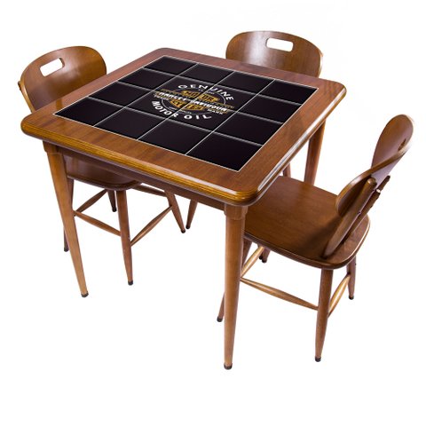 Cj Mesa Madeira Azulejo 80x80cm - Base 4pé 78cm + 3 Cadeiras 43 - Natural - Harley Davidson Genuine
