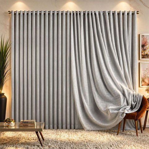Cortina para Varão Marrye Linha Nobre 300cm x 250cm Poliéster Cinza Casa Show Enxovais
