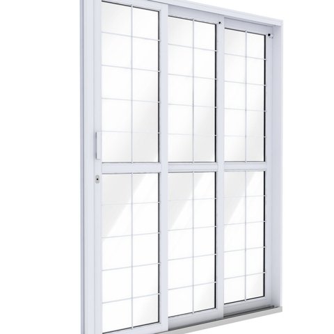 Porta Aço de Correr Lateral 3 Folhas com Grade Quadrada 213x150 Riobras Aço Pronto