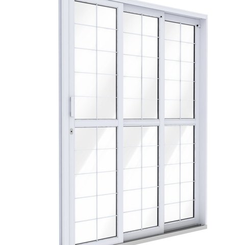 Porta Aço de Correr Lateral 3 Folhas com Grade Quadrada 213x150 Riobras Aço Pronto Branco