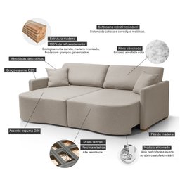 Sofá Cama Retrátil 2 Lugares 184 Cm Moscow Redenobre:bege - 8