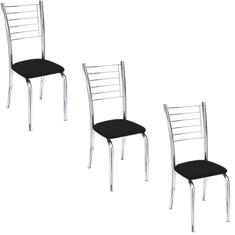 Conjunto 3 Cadeiras cromadas para cozinha Kiara-Corino Preto GAT MAGAZINE