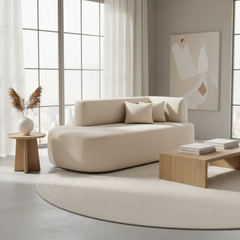 Sofá Orgânico Versátil Abby 210 Cm - Zahav Estofados:bouclê/bege