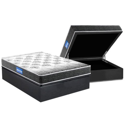 Conjunto Box Baú Casal: Colchão Espuma Probel D20 Guarda Costas Resistente Black + Base Crc Suede