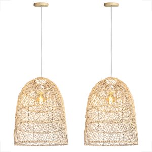 2 Pendente Fibra Natural Rattan Rustico Palha Bali Nat72