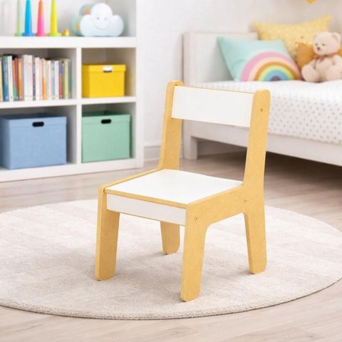 Banquinho Infantil Encosto MDF Ate 35kg Cadeirinha Escolar Festa Infntil Quarto Menino Crianca Branc