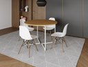 Ver imagem 1 de Mesa Industrial Base Ferro Branco em V Tampo 110cm Canela 4 Cadeiras Eames Madeira Assento Branco