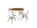 Ver imagem 2 de Mesa Industrial Base Ferro Branco em V Tampo 110cm Canela 4 Cadeiras Eames Madeira Assento Branco