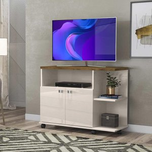 Rack Pequeno para Sala Off White Canela Lisboa Lukaliam