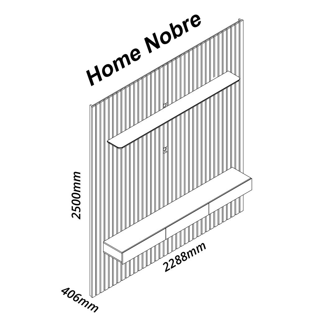 Painel Home Nobre Ripado Para TV Até 85" LED 230cm Gelius Móveis Grafite/Off White - 4