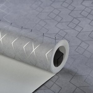 PAPEL DE PAREDE IMPORTADO GEOMETRICO CINZA COM PRATA SANBLAS