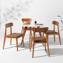 Ver imagem 1 de Conjunto Mesa de Jantar Square Redonda Branca - 88cm + 4 Cadeiras Nord Encosto Madeira Assento PU -