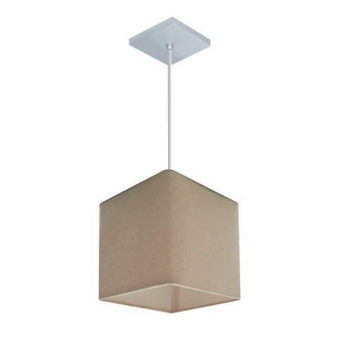 Lustre Pendente Quadrado Vivare Md-4223 Cúpula em Tecido 15/13x13cm - Bivolt - Algodão Crú - Bivolt