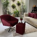 Ver imagem 2 de Kit Poltrona Giovana Giratória Cromado, Puff Quadrado e Almofadas em Sued Premium: Marsala