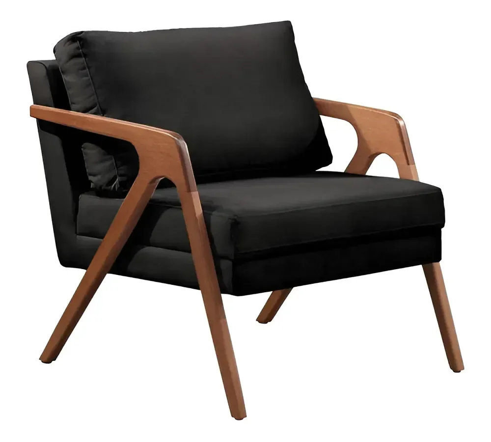 Ver imagem 2 de Kit 02 Poltronas Decorativa Mona Luxo Base de Madeira Maciça Sala Recepção Veludo Preto Eli Móveis e