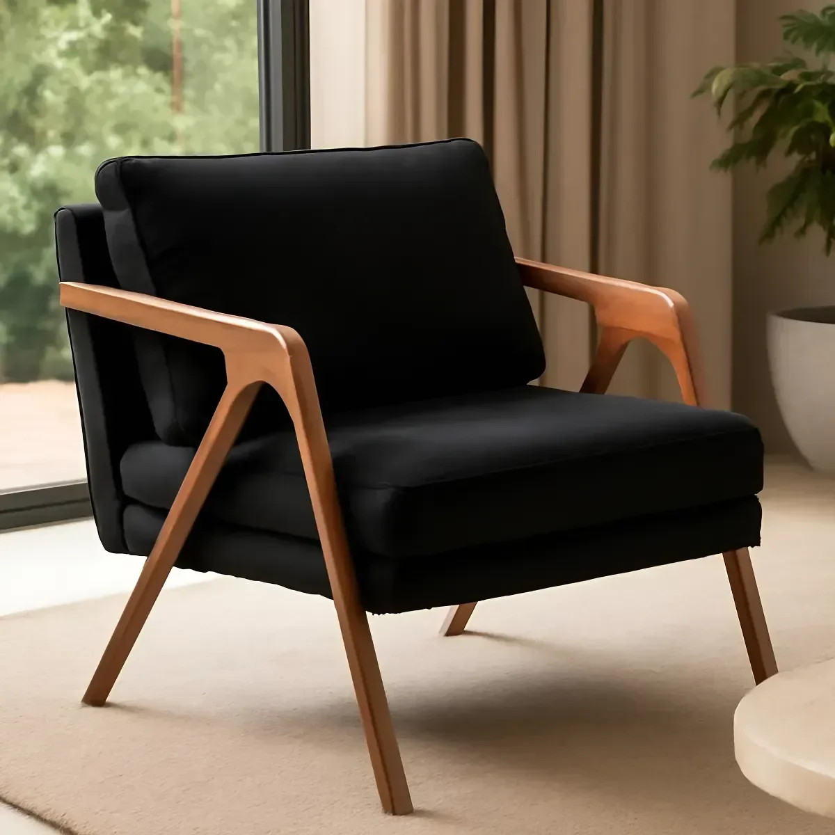 Ver imagem 3 de Kit 02 Poltronas Decorativa Mona Luxo Base de Madeira Maciça Sala Recepção Veludo Preto Eli Móveis e
