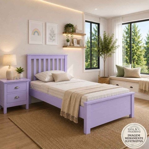 Cama de Solteiro de Madeira Maciça Ecoconfort Lilás