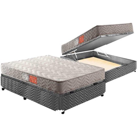 Cama Box Baú Casal: Colchão Espuma D45 Paropas Pasquale + Base CRC Suede Gray(138x188)