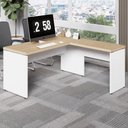 Ver imagem 1 de Escrivaninha em L Escritório 150cm Pés Painel Macadâmia com Branco F5 Office