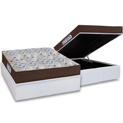 Cama Box Baú Casal: Colchão Ortopédico Ortobom D45 / EP ISO 150 Mega Firme + Base CRC Courano