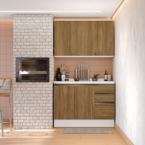 Armário de Cozinha Compacta 100% Mdf 120cm Branco/nogueira Celeste Kappesberg
