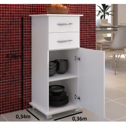 Armário c/ Rodinhas Cozinha 2 Gavetas 1 Porta Branco ClickForte Armário Multiuso - 3