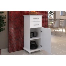 Armário c/ Rodinhas Cozinha 2 Gavetas 1 Porta Branco ClickForte Armário Multiuso - 2
