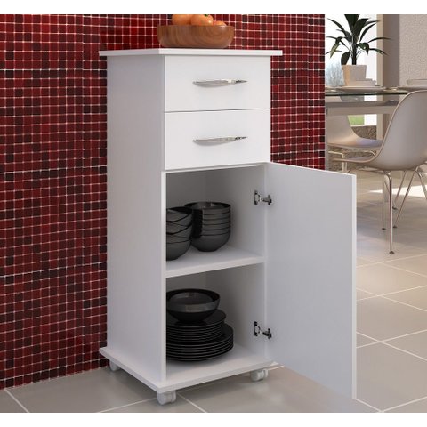 Armário c/ Rodinhas Cozinha 2 Gavetas 1 Porta Branco ClickForte Armário Multiuso