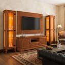 Ver imagem 2 de Conjunto 2 Cristaleira Alta Torre Moderno Sala/Quarto Organizador Madeira Maciça 1 Porta LED Castanh