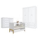 Ver imagem 1 de Quarto de Bebê Americano 4 Portas com Berço Americano Mini Cama Fantasia Branco Acetinado – Qmovi - 