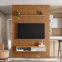 Ver imagem 6 de Painel Ripado para Tv 75 Pol Slats e Bancada Lisa 180x250cm L05 Nature Off White - Lyam Decor