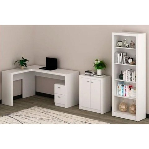 Escritório Completo (1 Mesa de Canto P/ Escritório Me4129 + 1 Balcão Me4103 + 1 Estante Me4104) 3